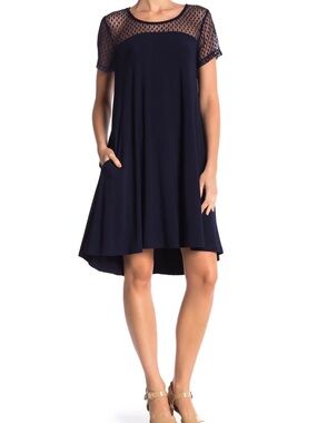 Nina Leonard Illusion Neck High-Low Shift Dress